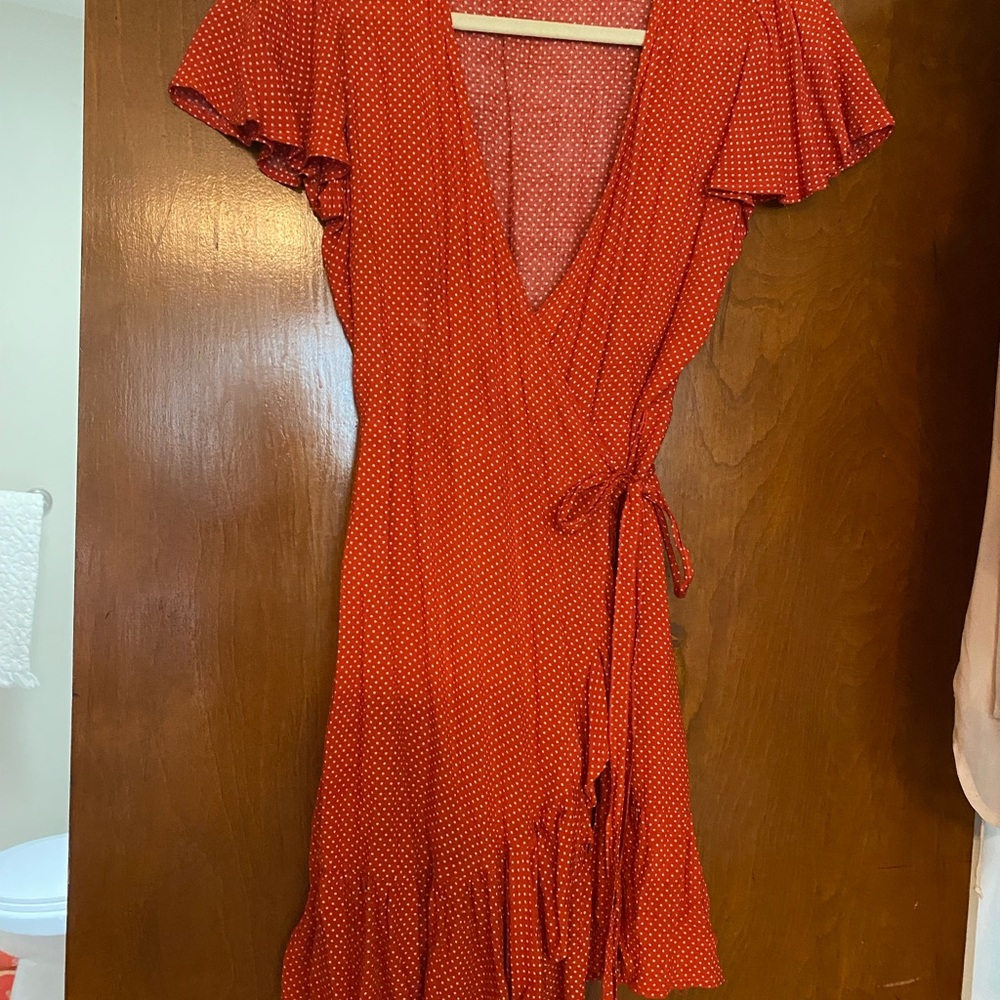 Red tiny polka dot Wrap Dress